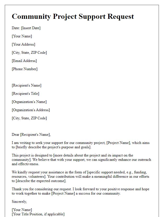Letter template of community project support request