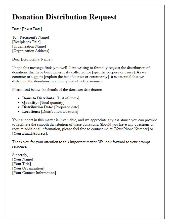 Letter template of donation distribution request