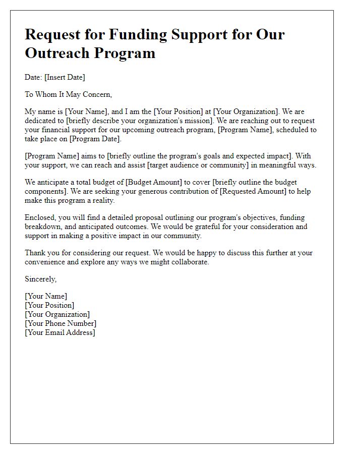 Letter template of outreach program funding