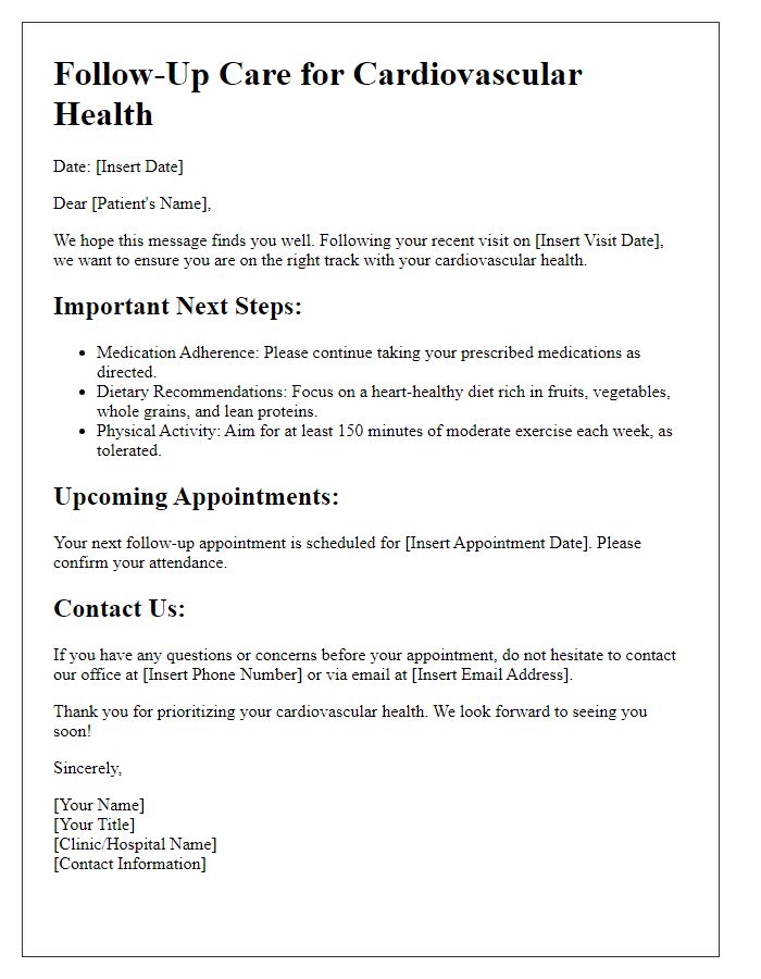 Letter template of follow-up care for cardiovascular health.