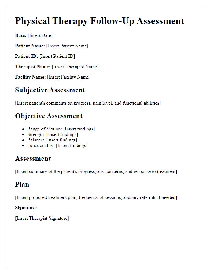 Letter template of physical therapy follow-up assessment.