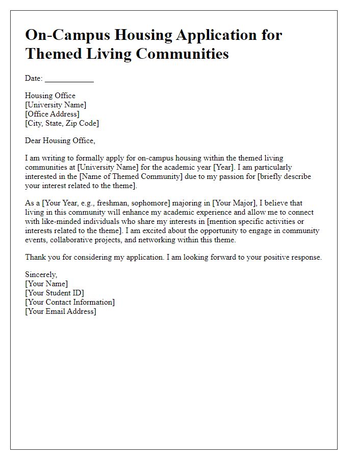 Letter template of on-campus housing application for themed living communities