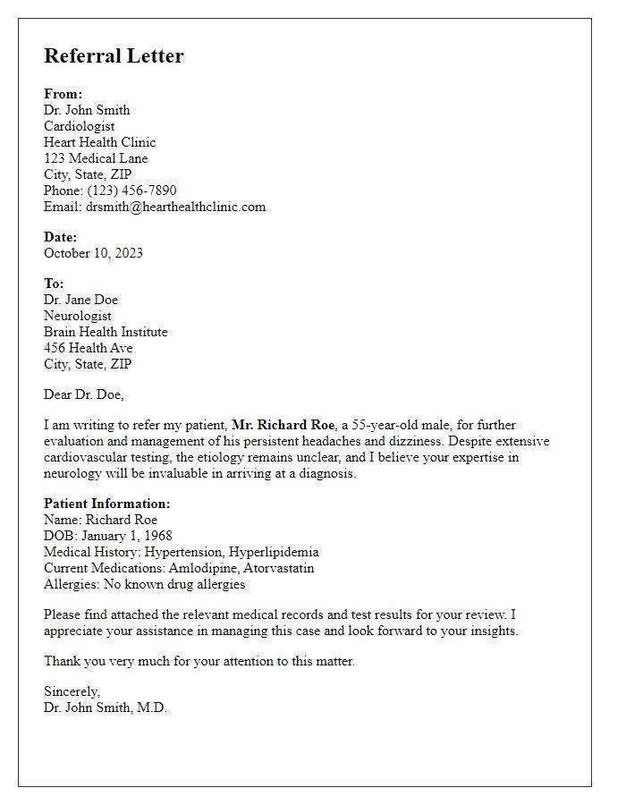 Letter template of medical specialist referral introduction