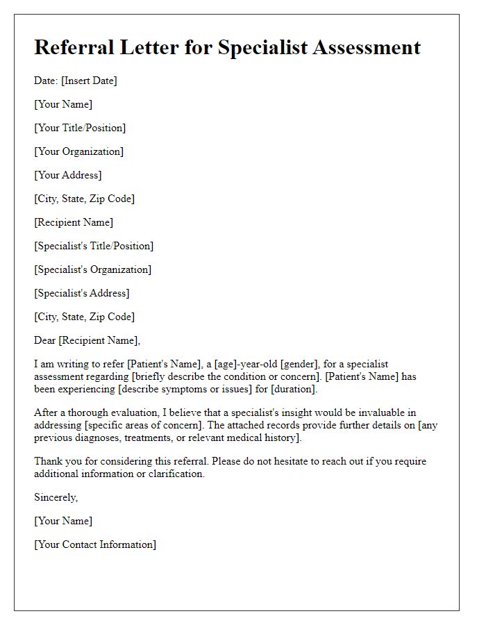 Letter template of specialist assessment referral introduction