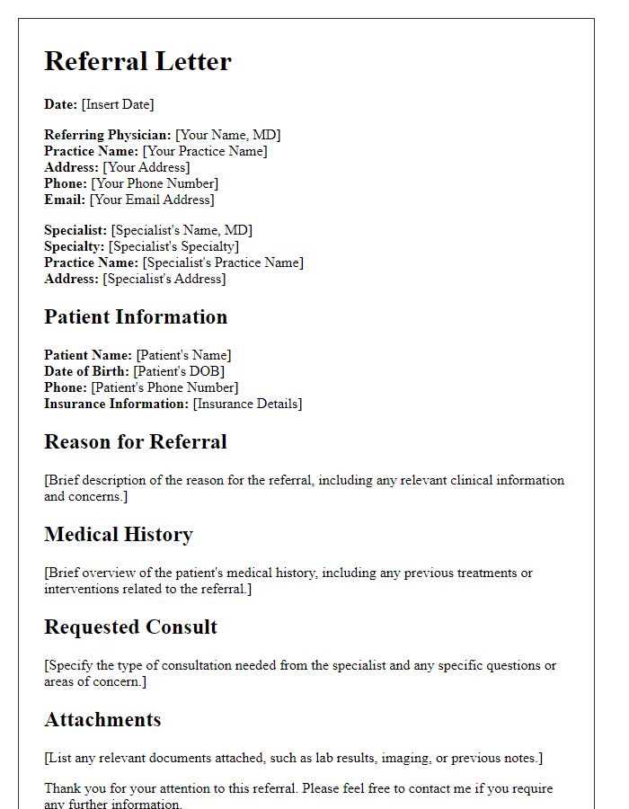 Letter template of specialist consultation referral introduction