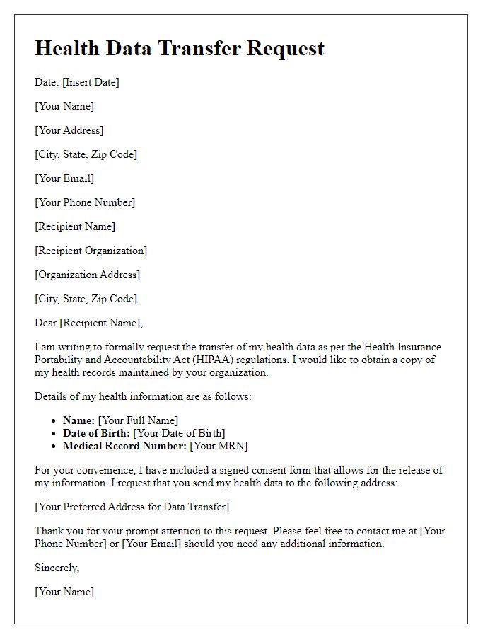 Letter template of Health Data Transfer Request