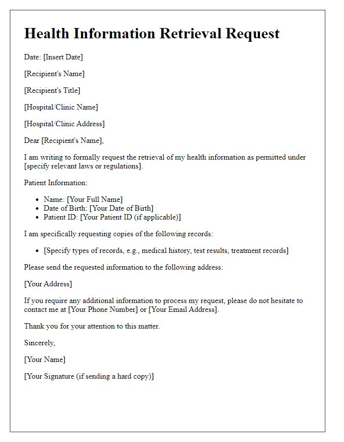 Letter template of Health Information Retrieval Request