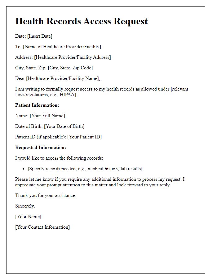 Letter template of Health Records Access Request