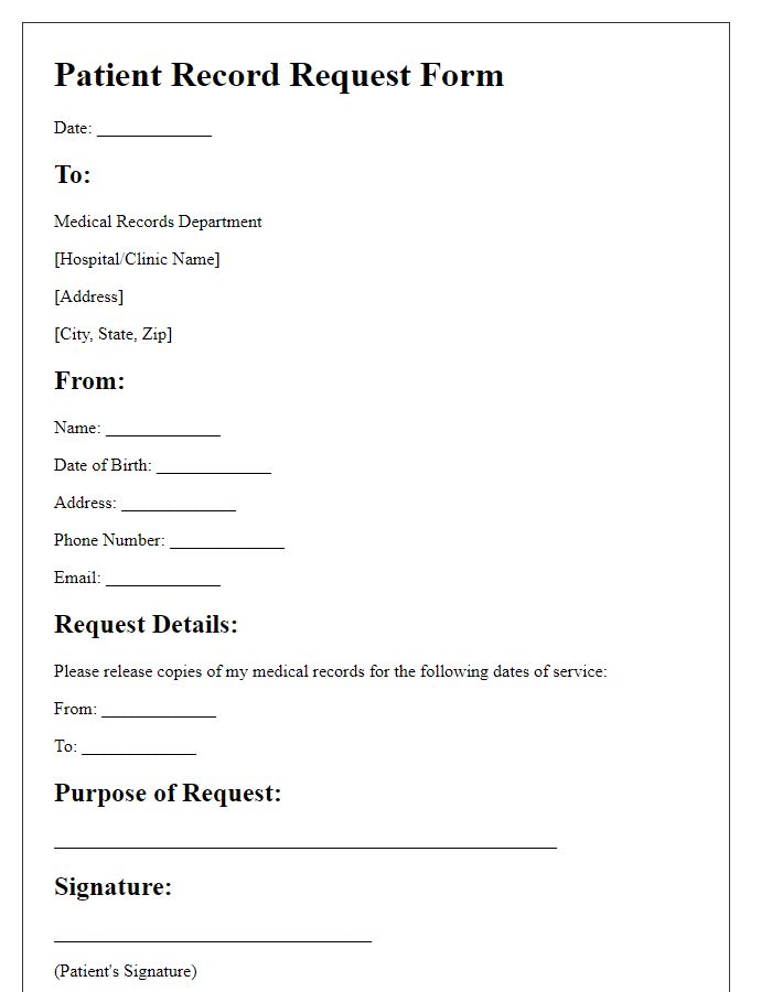 Letter template of Patient Record Request Form