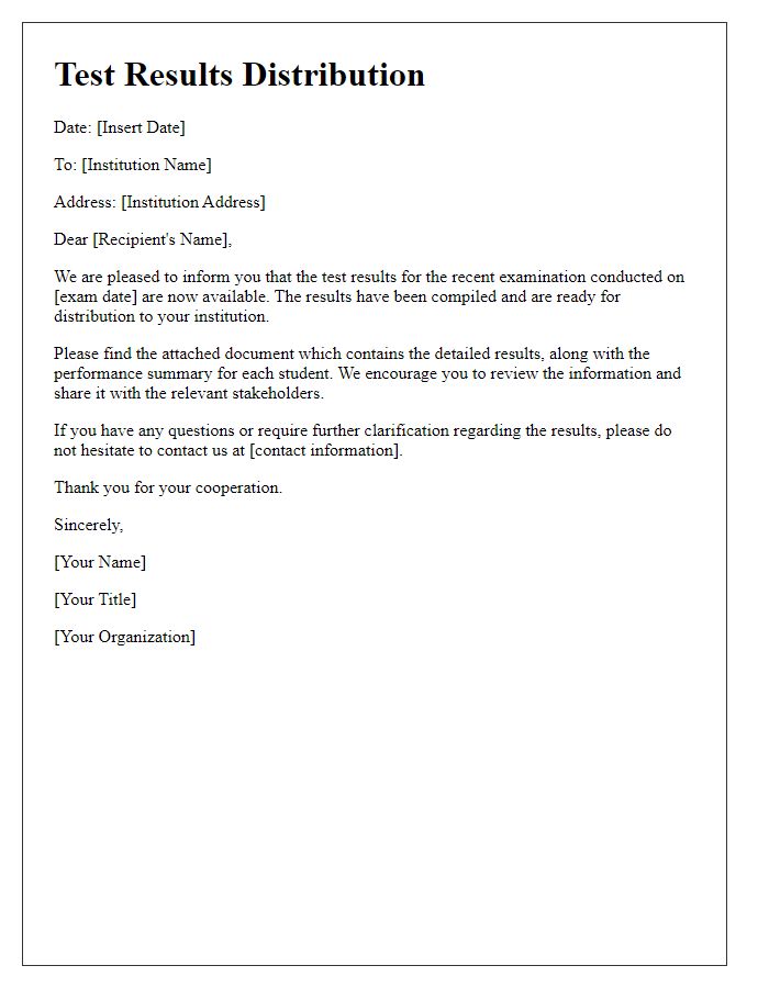 Letter template of test results distribution for academic institutions.