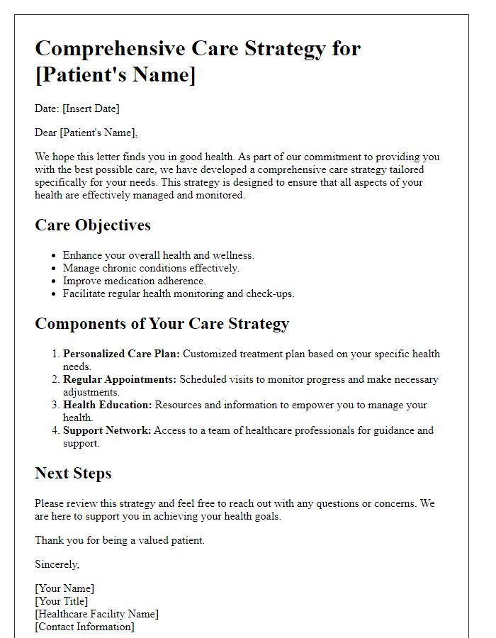 Letter template of comprehensive care strategy for patients