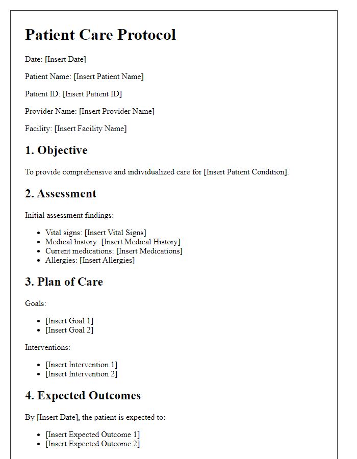 Letter template of detailed patient care protocol