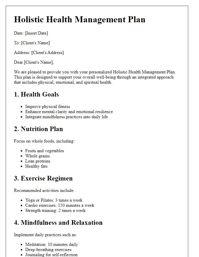 Letter template of holistic health management plan