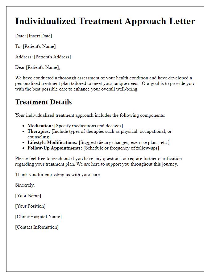 Letter template of individualized treatment approach