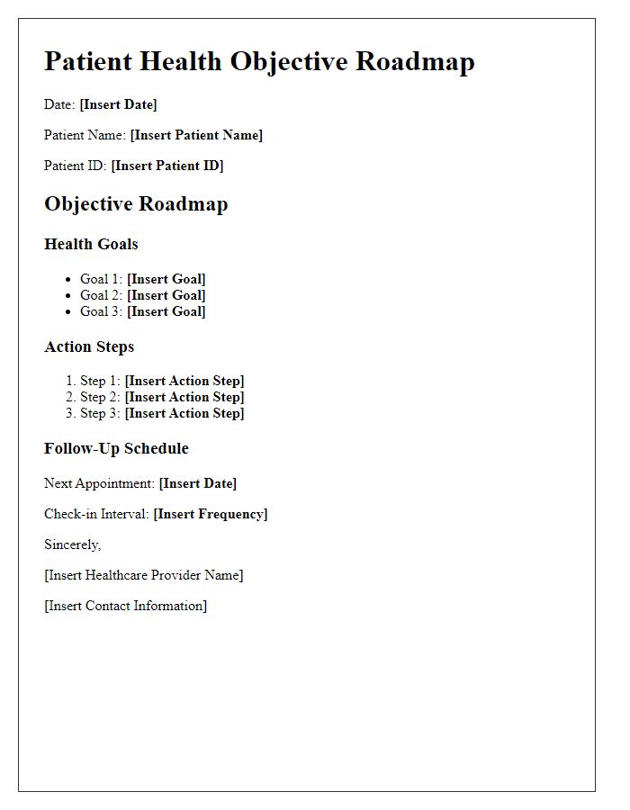 Letter template of patient health objective roadmap