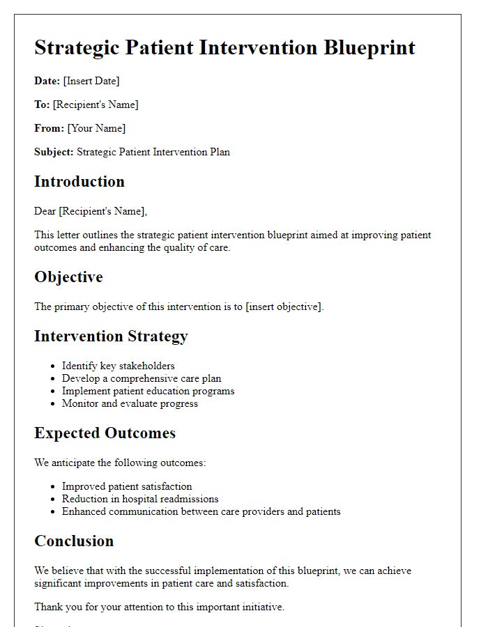 Letter template of strategic patient intervention blueprint