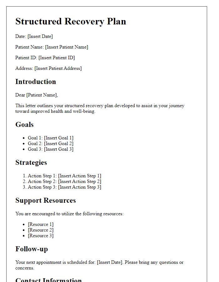 Letter template of structured recovery plan for patients