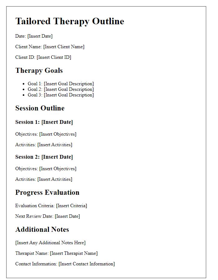 Letter template of tailored therapy outline for individuals