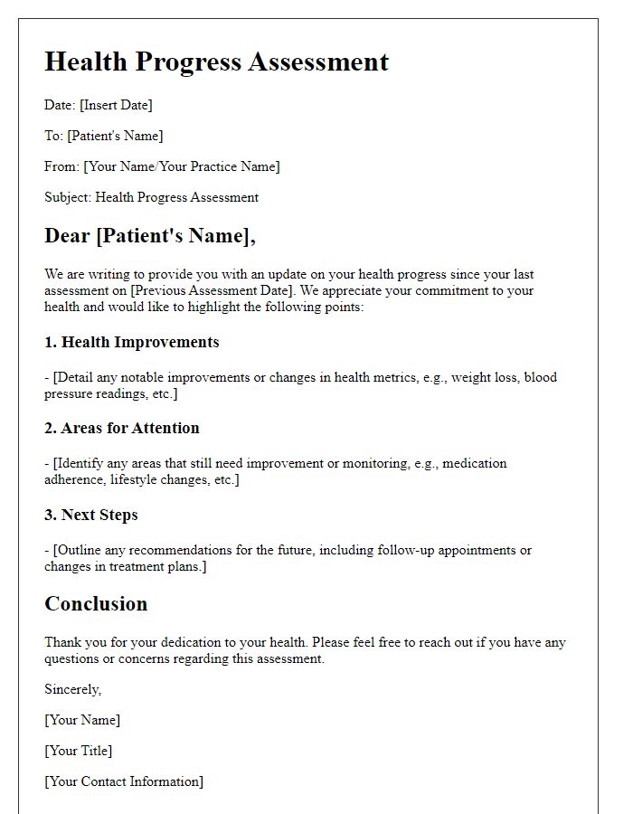 Letter template of health progress assessment.