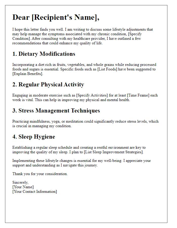 Letter template of lifestyle adjustments for chronic ailments.