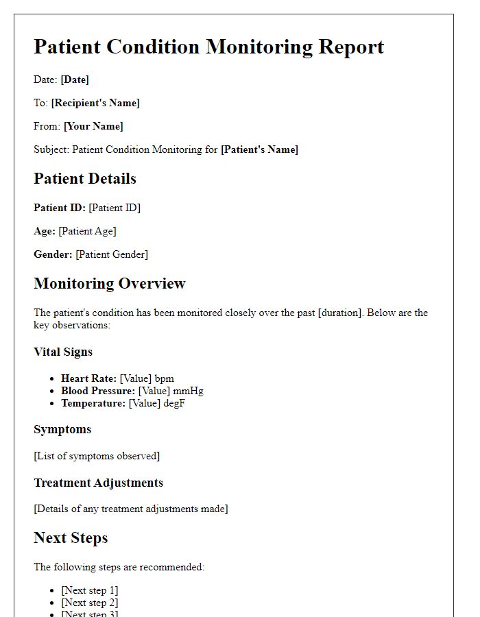 Letter template of patient condition monitoring.