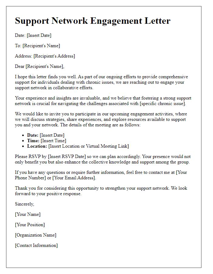 Letter template of support network engagement for chronic issues.