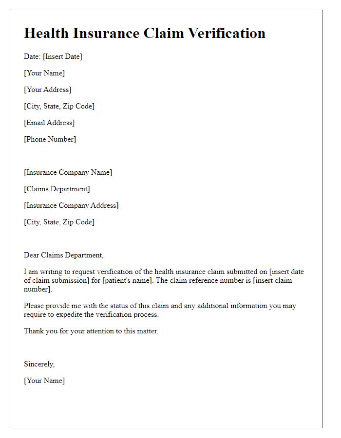 Letter template of health insurance claim verification