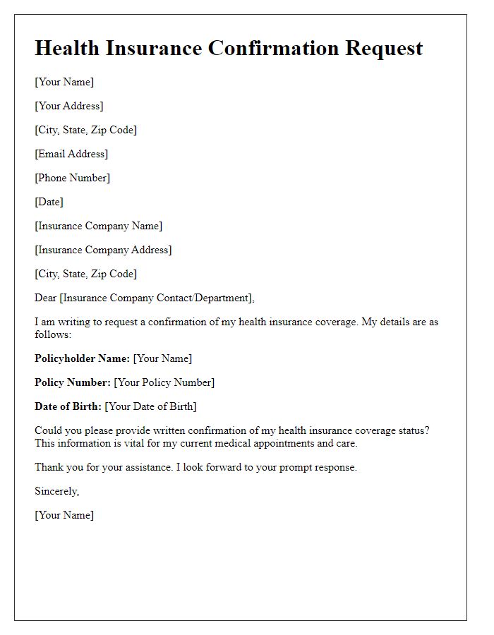 Letter template of health insurance confirmation request