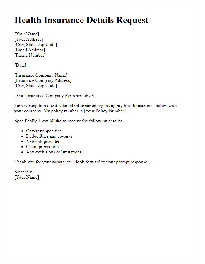 Letter template of health insurance details request