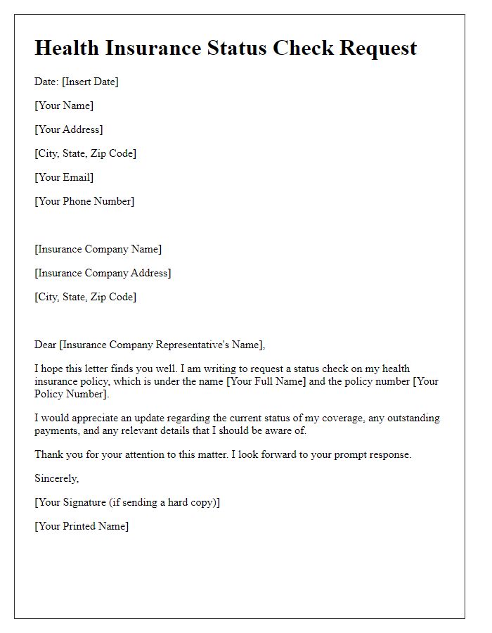 Letter template of health insurance status check