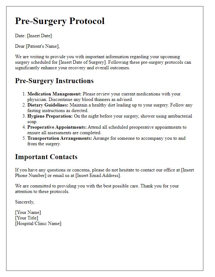 Letter template of pre-surgery protocols for better outcomes