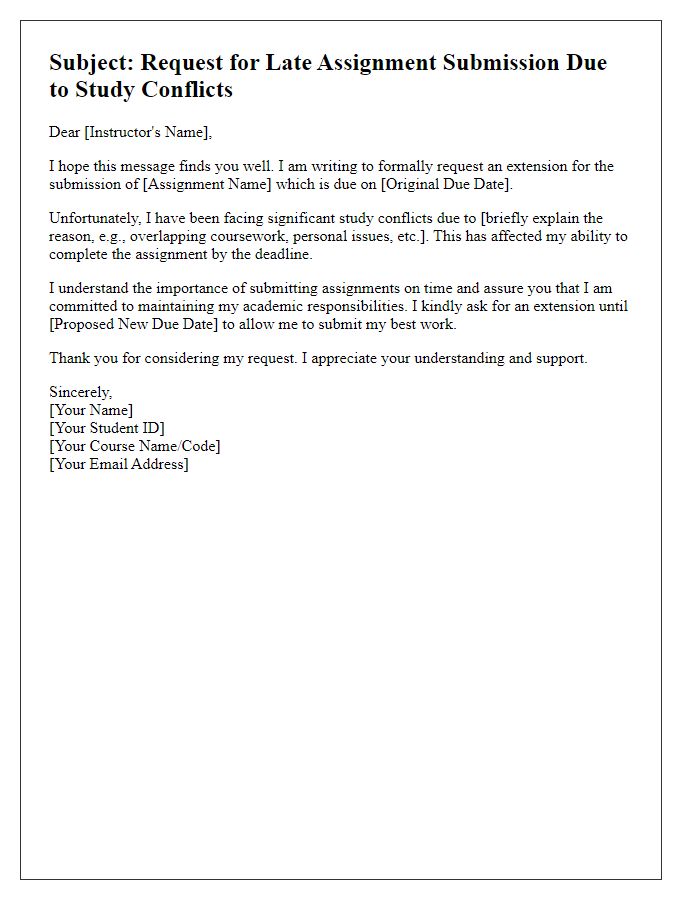 Letter template of late assignment submission request for study conflicts