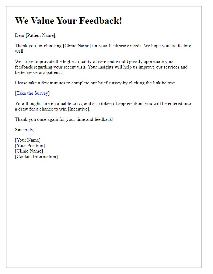 Letter template of clinic experience review invitation