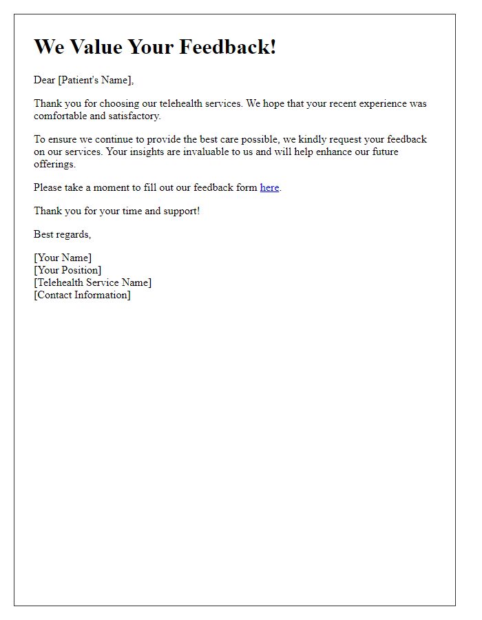 Letter template of telehealth service feedback request