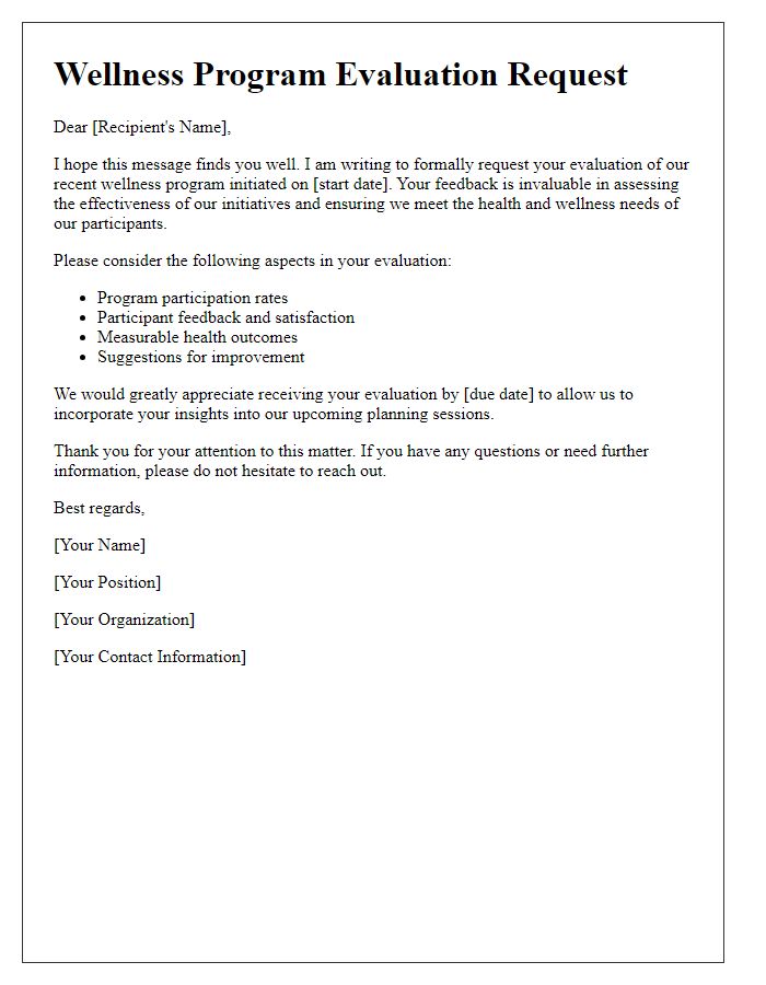 Letter template of wellness program evaluation request