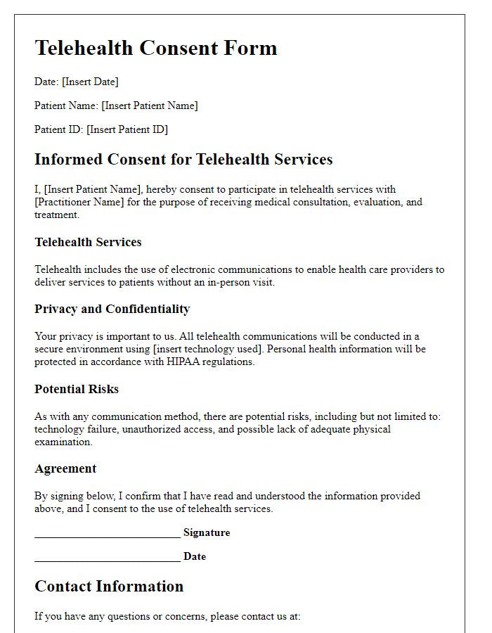 Letter template of telehealth consent forms and privacy information