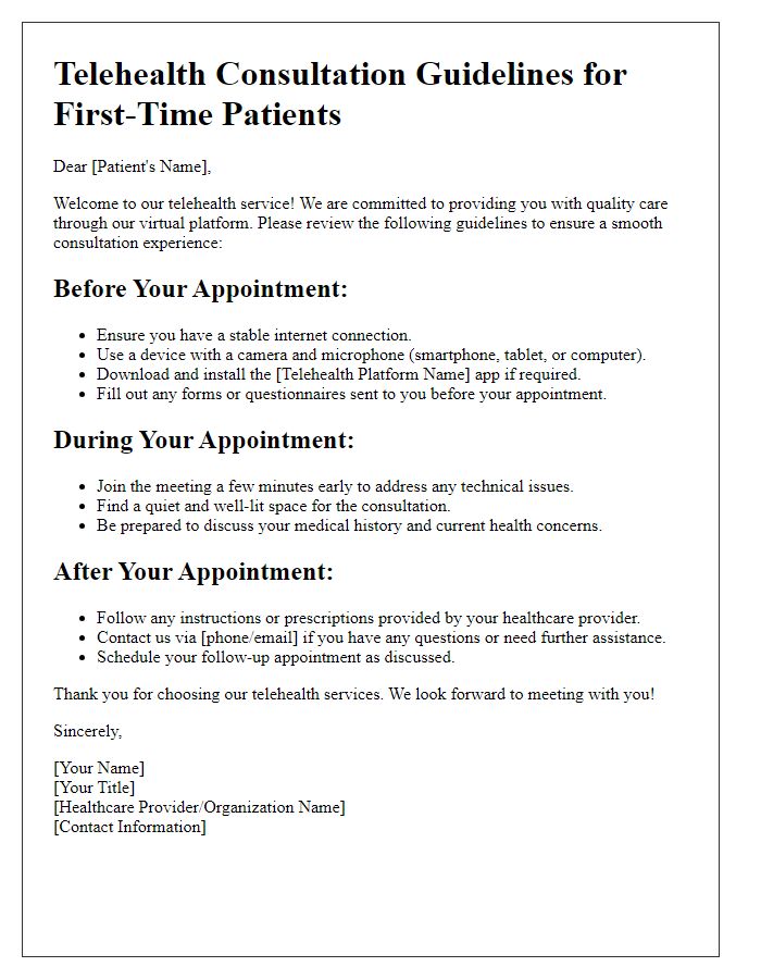 Letter template of telehealth consultation guidelines for first-time patients