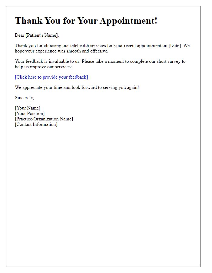 Letter template of telehealth feedback request after the appointment