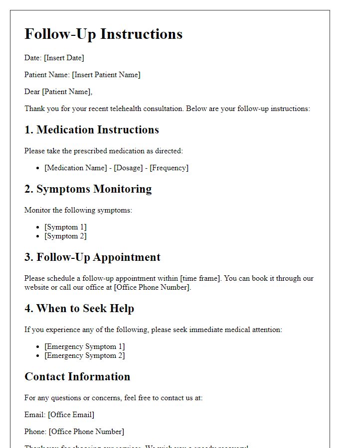 Letter template of telehealth follow-up instructions post-consultation