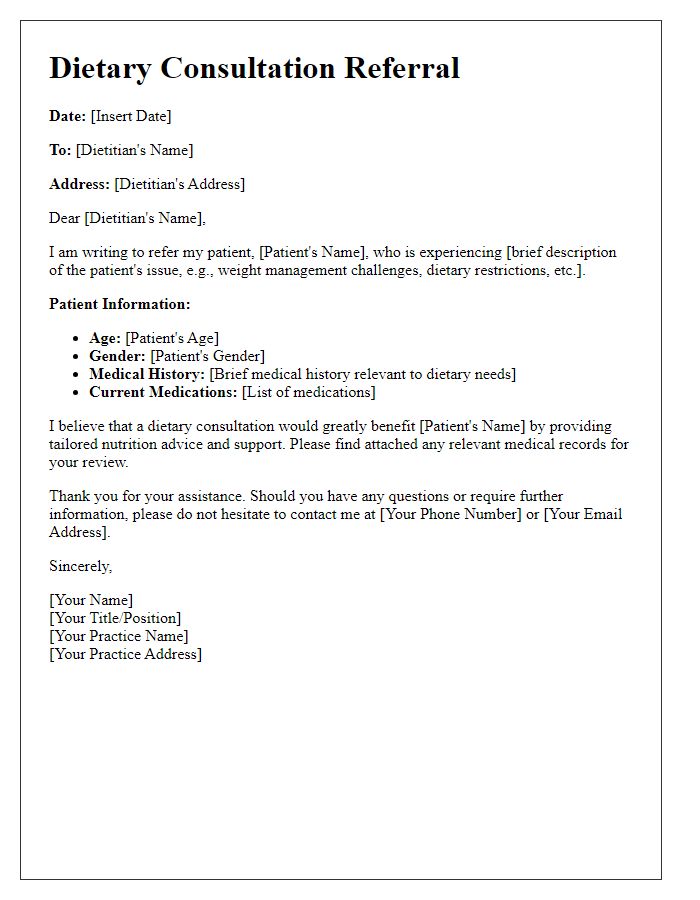 Letter template of dietary consultation referral