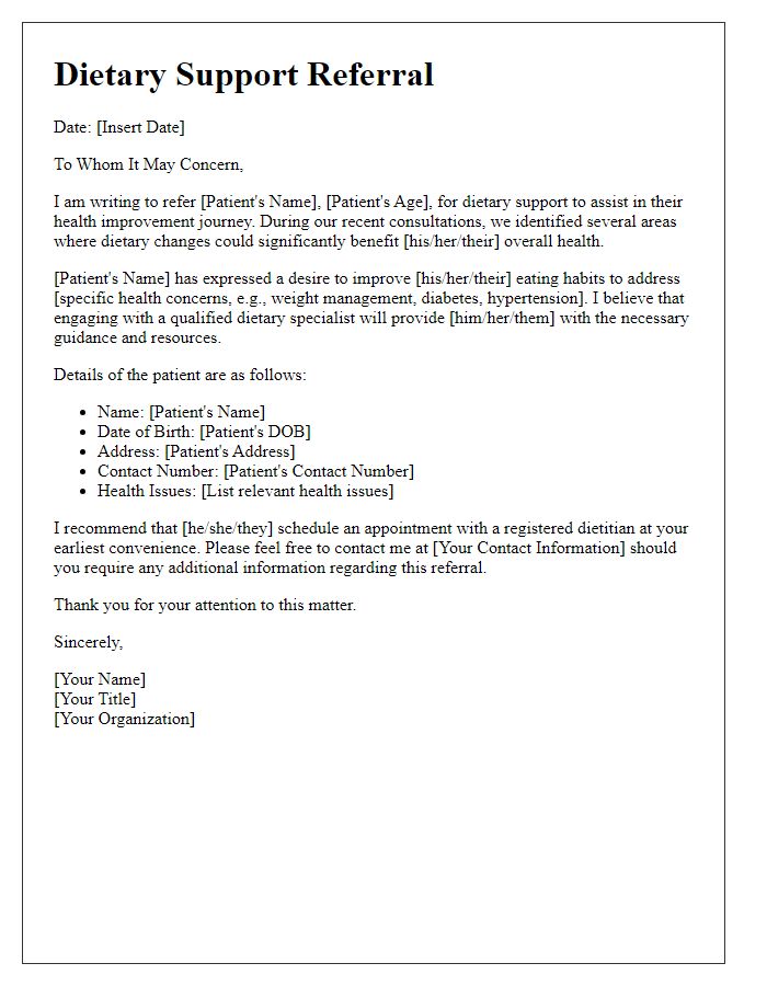 Letter template of dietary support referral for health improvement