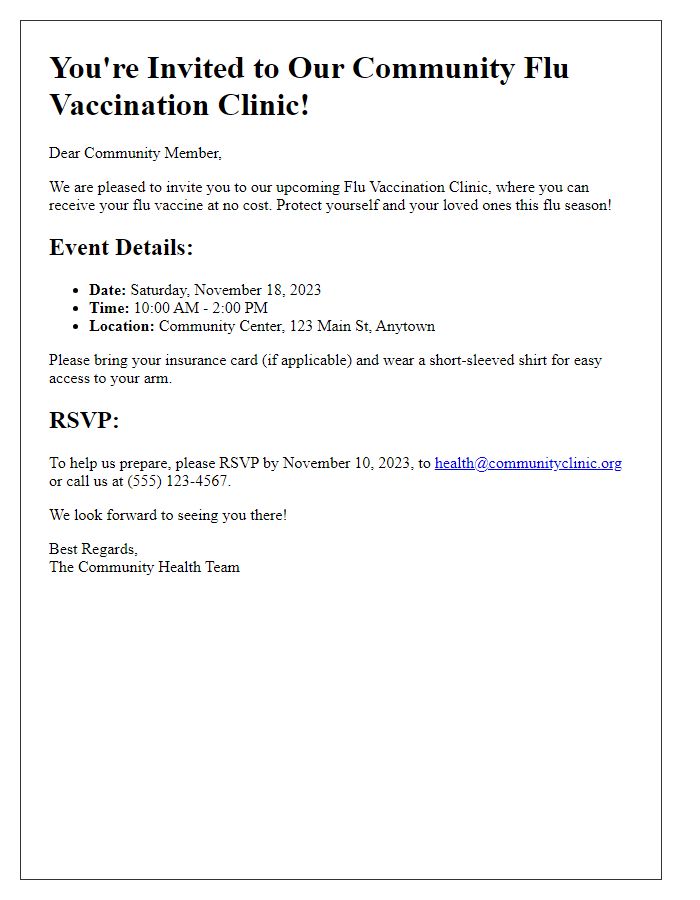 Letter template of community flu vaccination clinic invitation