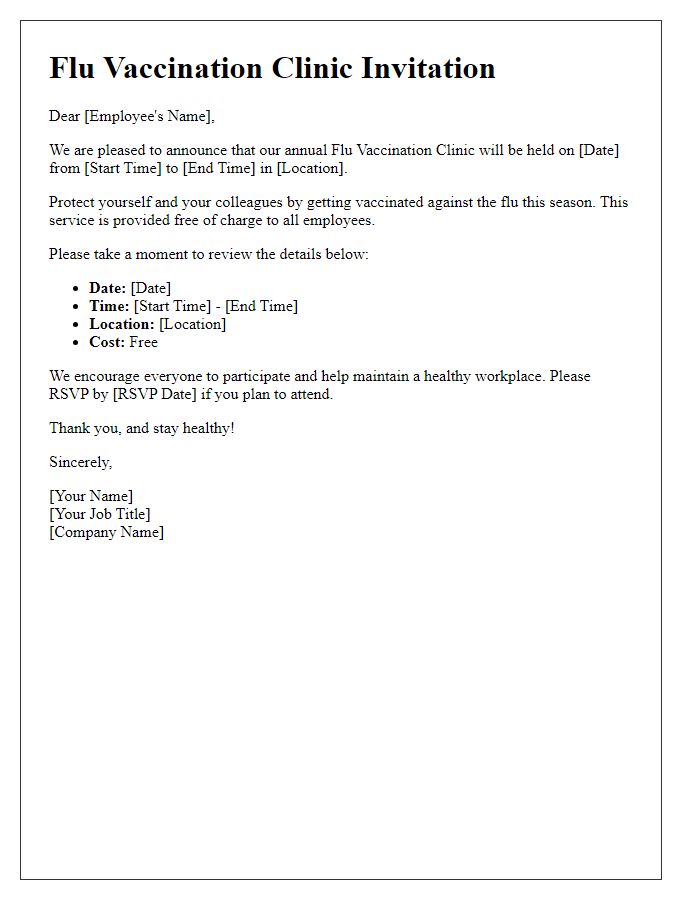 Letter template of employee flu vaccination clinic invitation