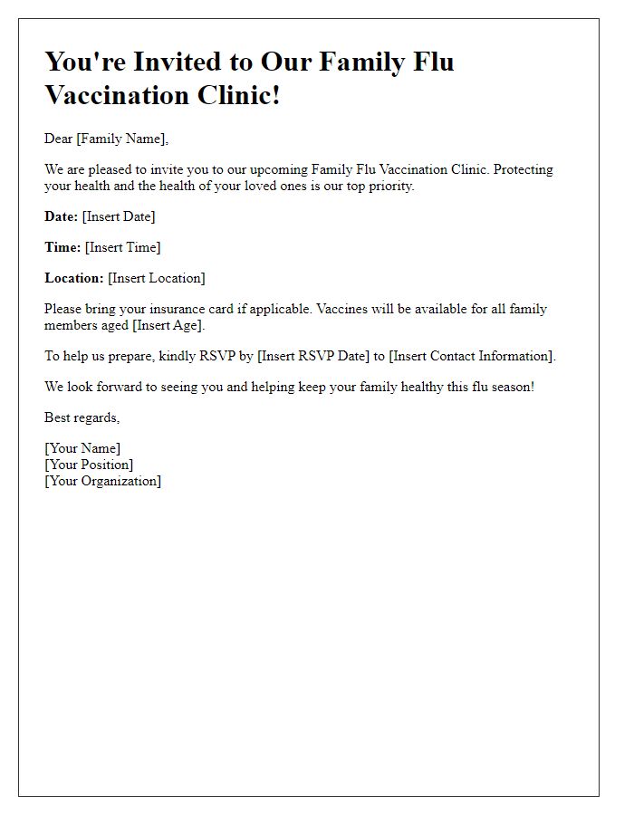 Letter template of family flu vaccination clinic invitation