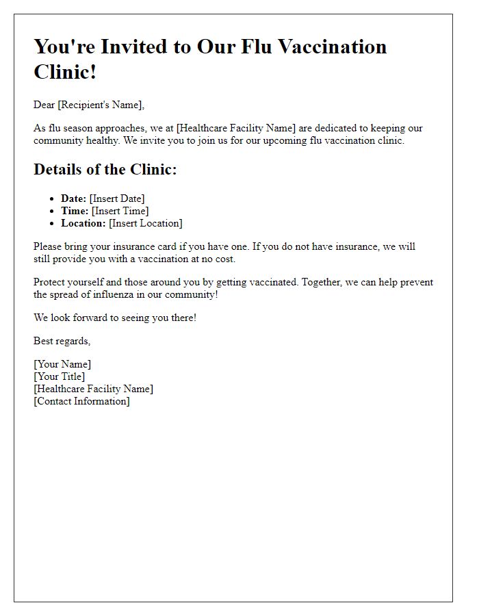 Letter template of healthcare facility flu vaccination clinic invitation