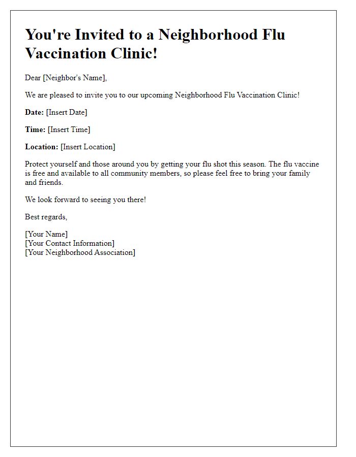 Letter template of neighborhood flu vaccination clinic invitation