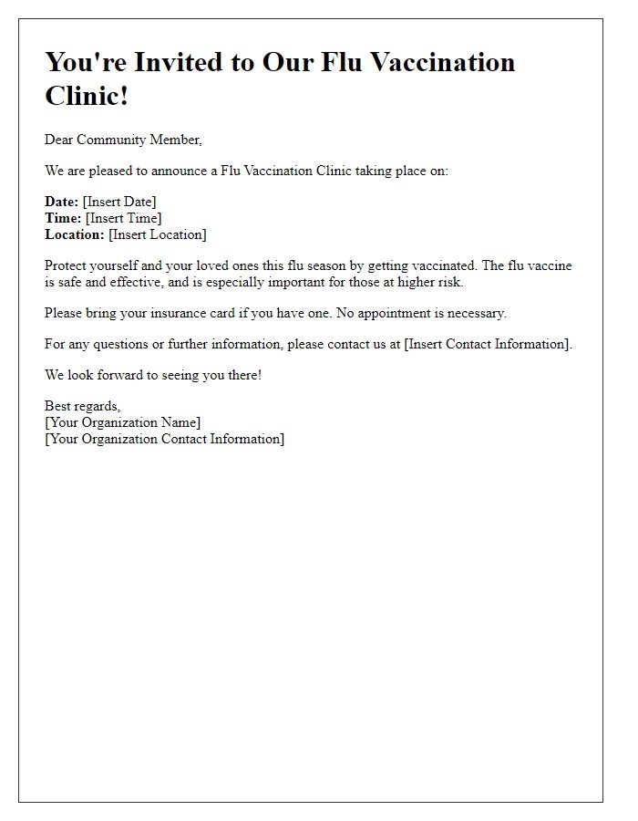 Letter template of public event flu vaccination clinic invitation