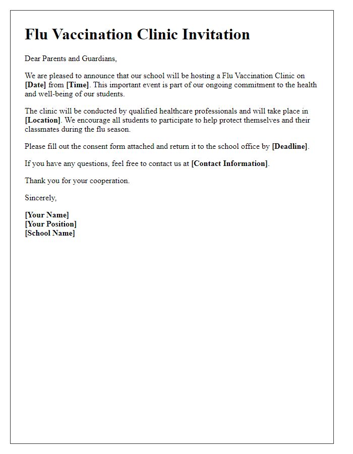 Letter template of school flu vaccination clinic invitation