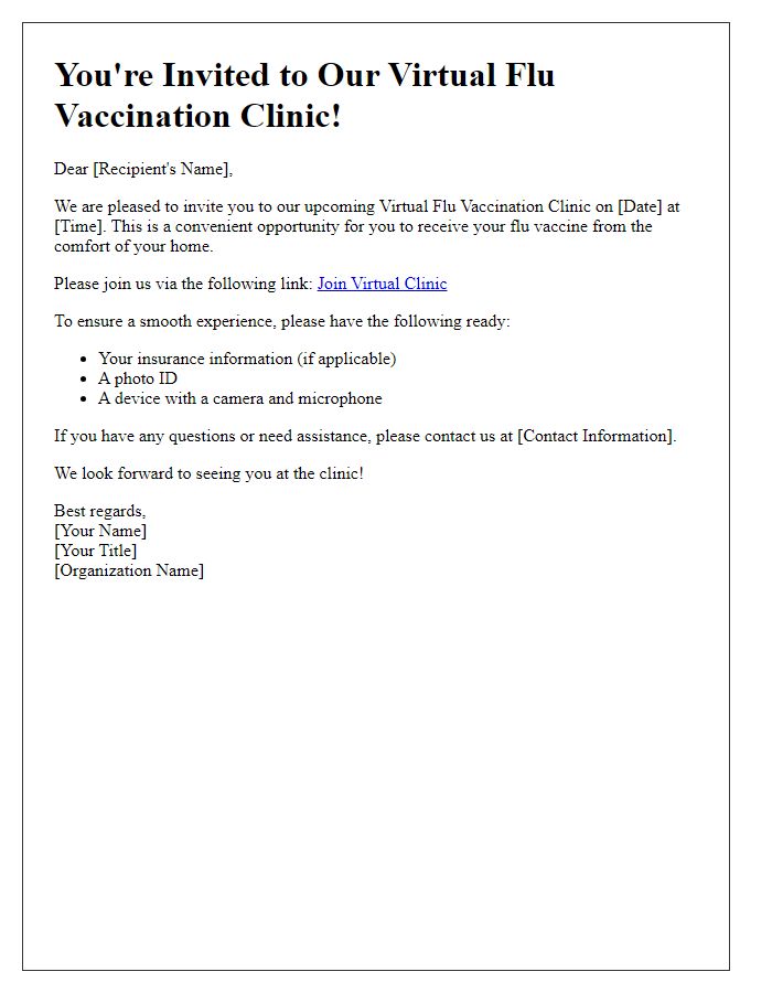 Letter template of virtual flu vaccination clinic invitation