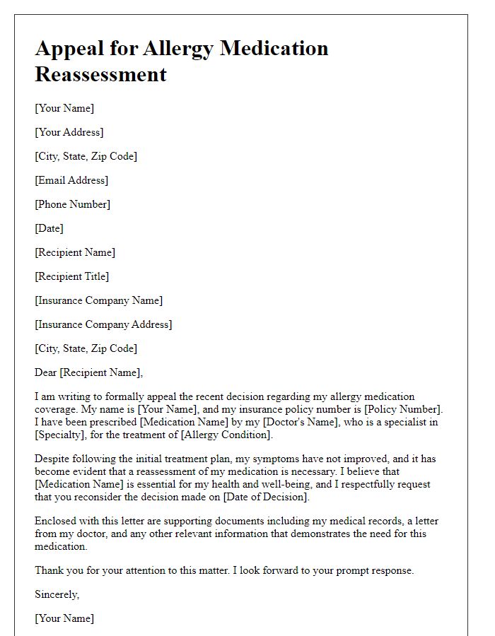 Letter template of appeal for allergy medication reassessment